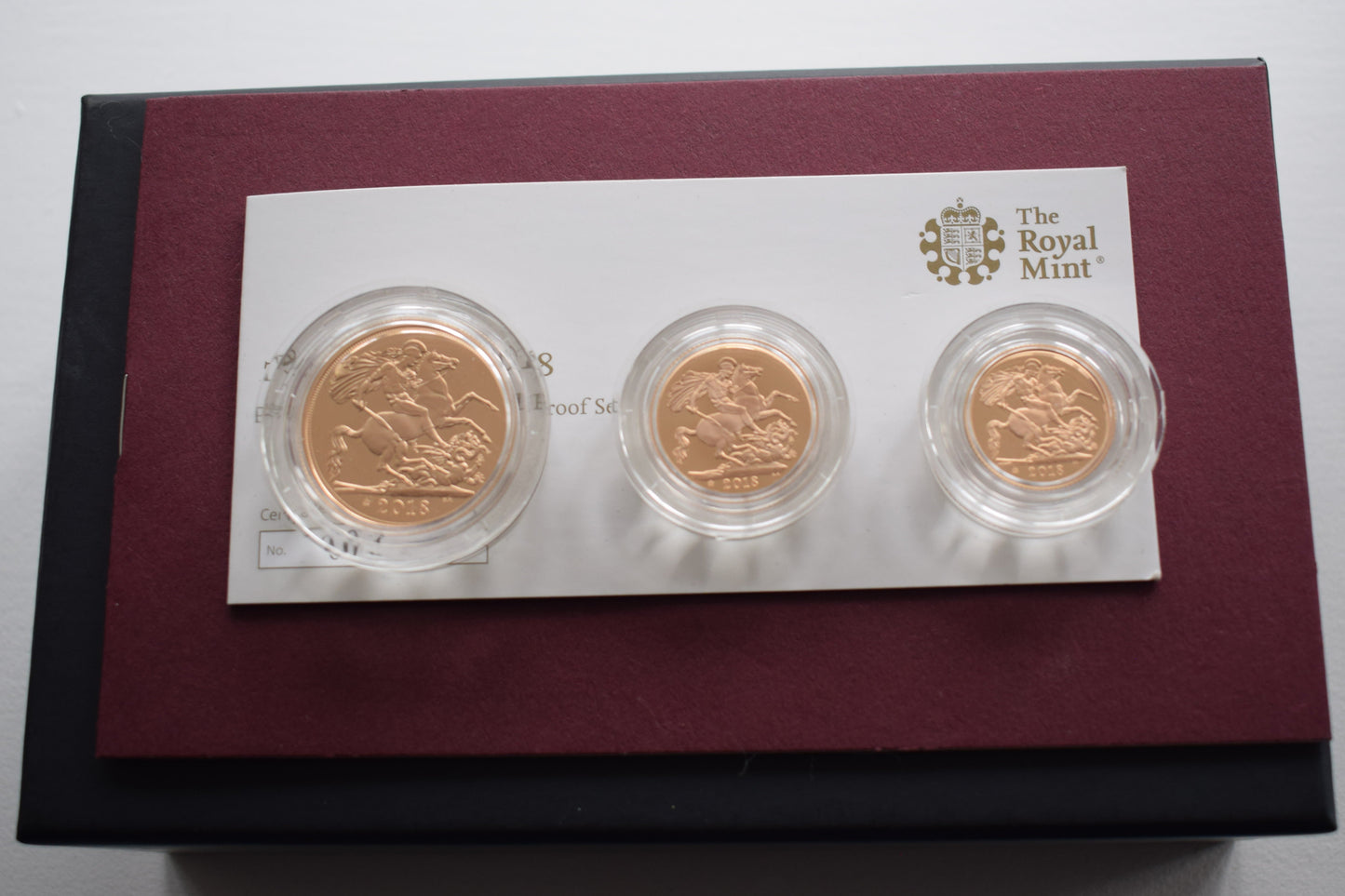 2018 RM QE II 65th Coronation year Gold Proof 3 Coin Sov Set