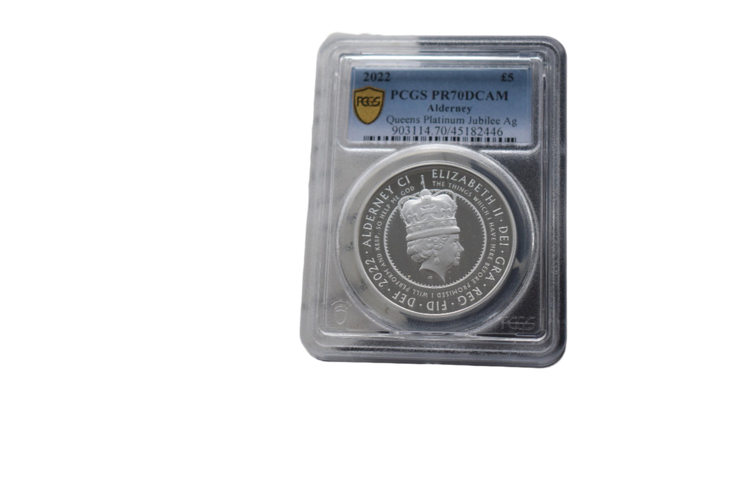 2022 Alderney QE II Platinum Jubilee 2 Oz Silver Proof PCGS PR70 DCAM Coin