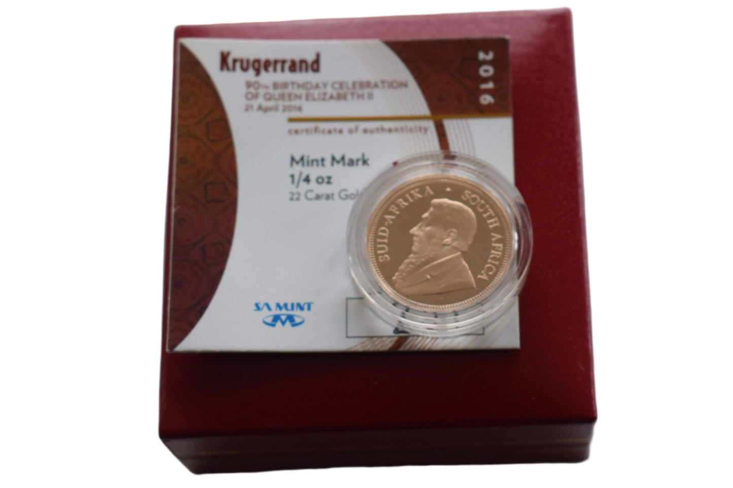 2016 SOUTH AFRICA 1/4 OZ Krugerrand QE II 90th Birthday Gold Proof Coin