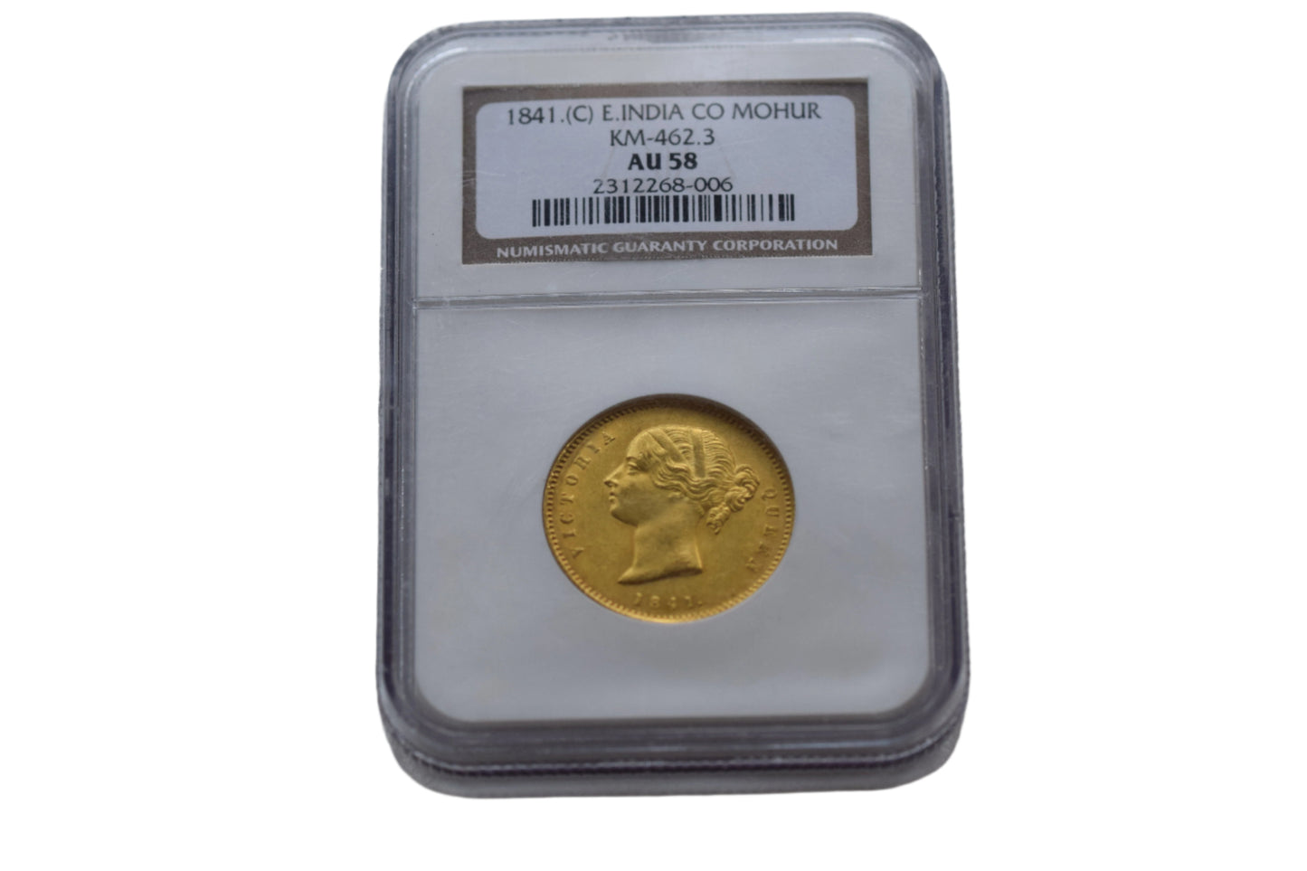 1841 (C) British India Queen Victoria Gold Mohur NGC Slabbed AU58
