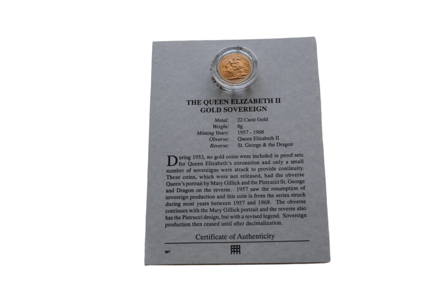 1958 RM QE II George & Dragon Gold Sovereign