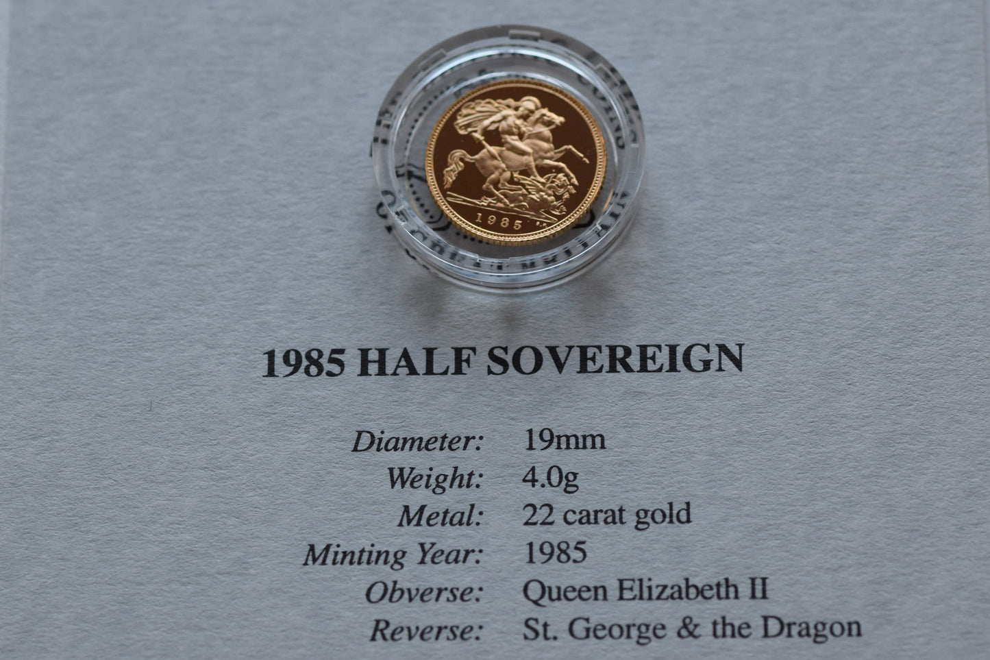 1985 RM QE II George & Dragon Gold Proof Half Sovereign