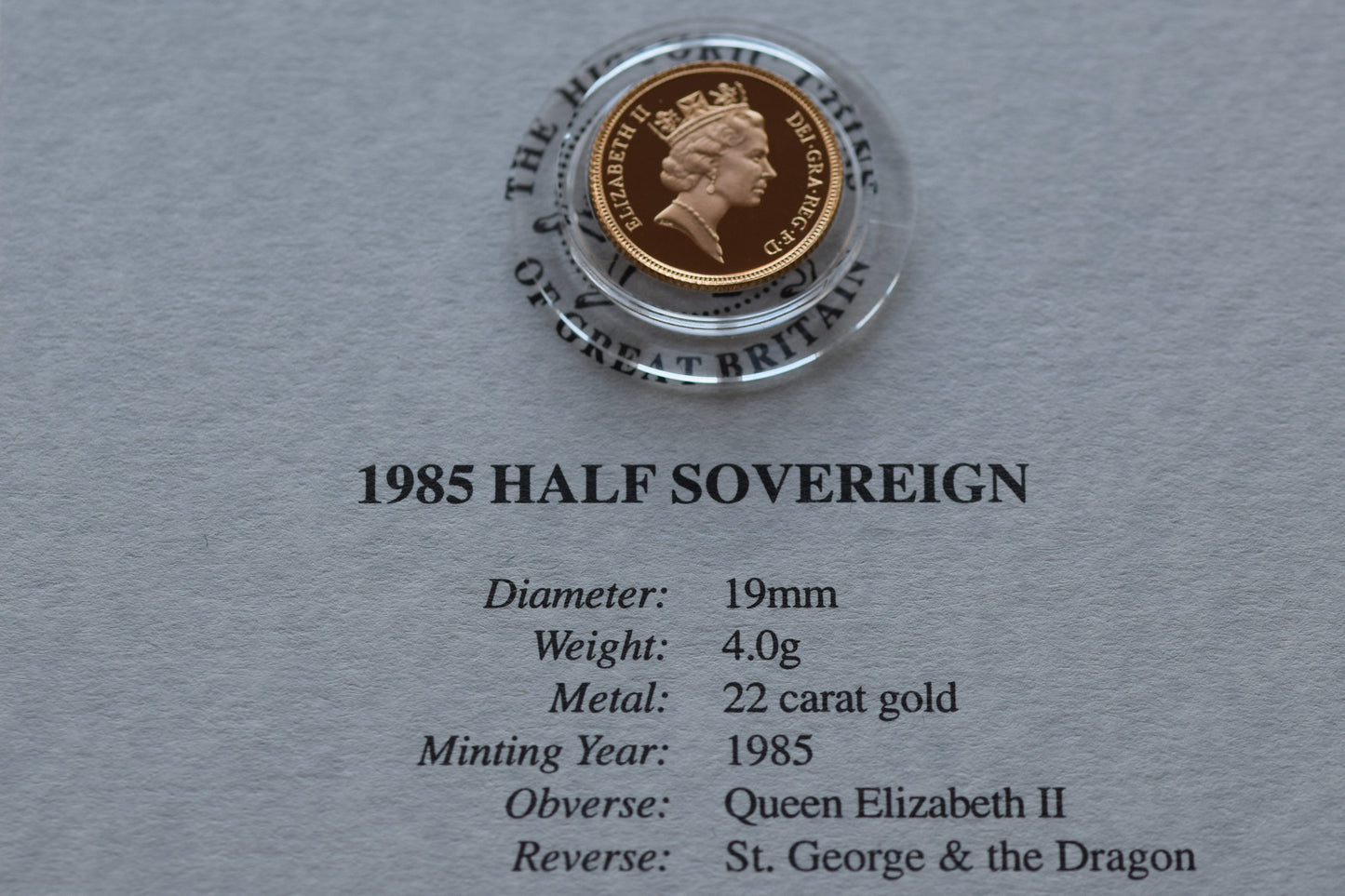 1985 RM QE II George & Dragon Gold Proof Half Sovereign