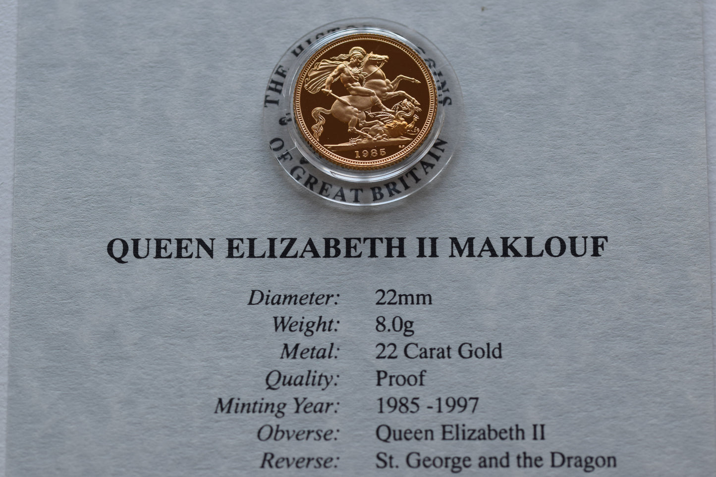 1985 RM QE II George & Dragon Gold Proof Sovereign