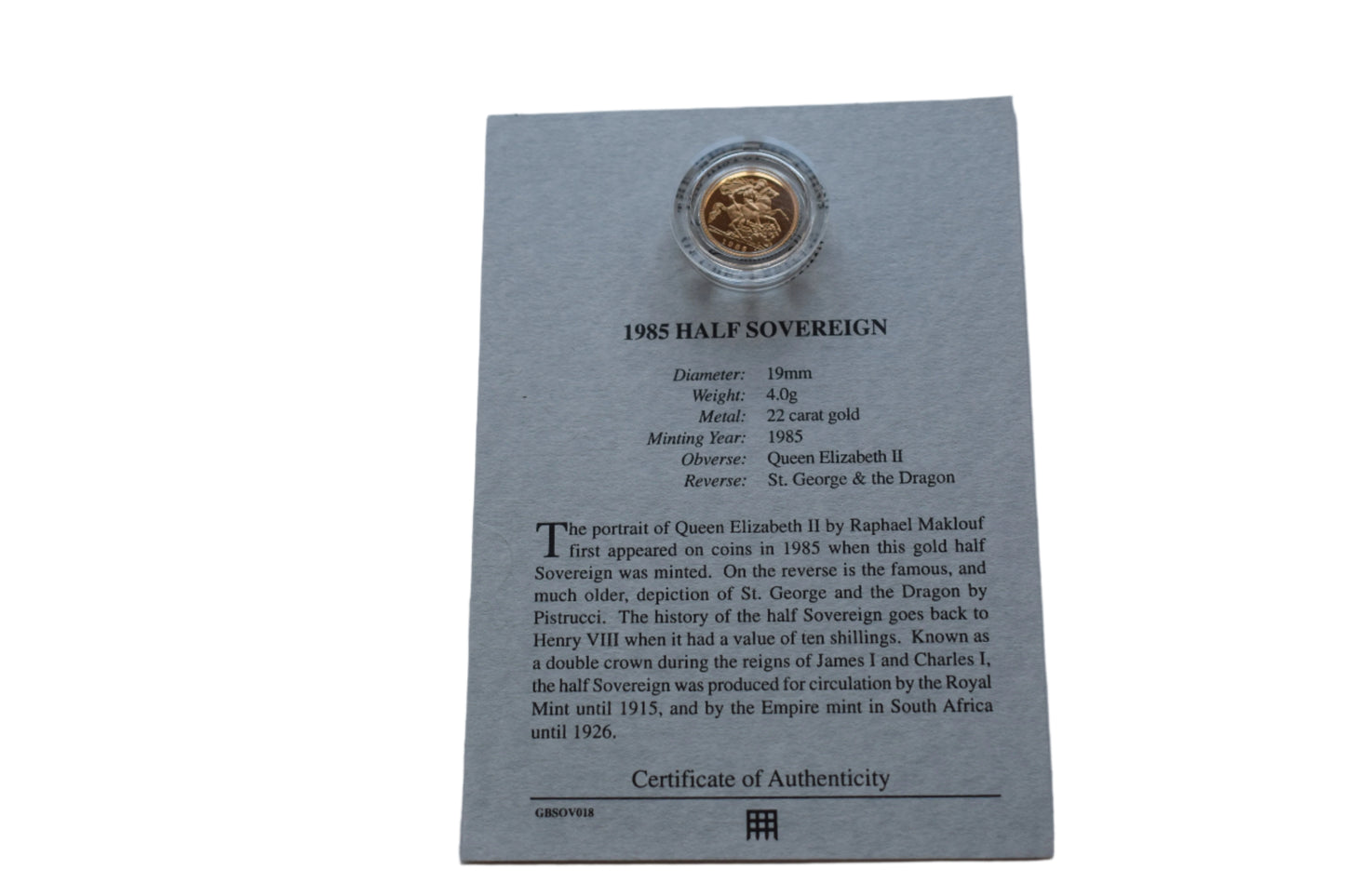 1985 RM QE II George & Dragon Gold Proof Half Sovereign