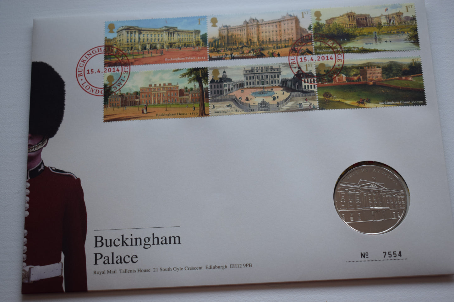 2014 Royal Mint Buckingham Palace Coin and Stamp medal set