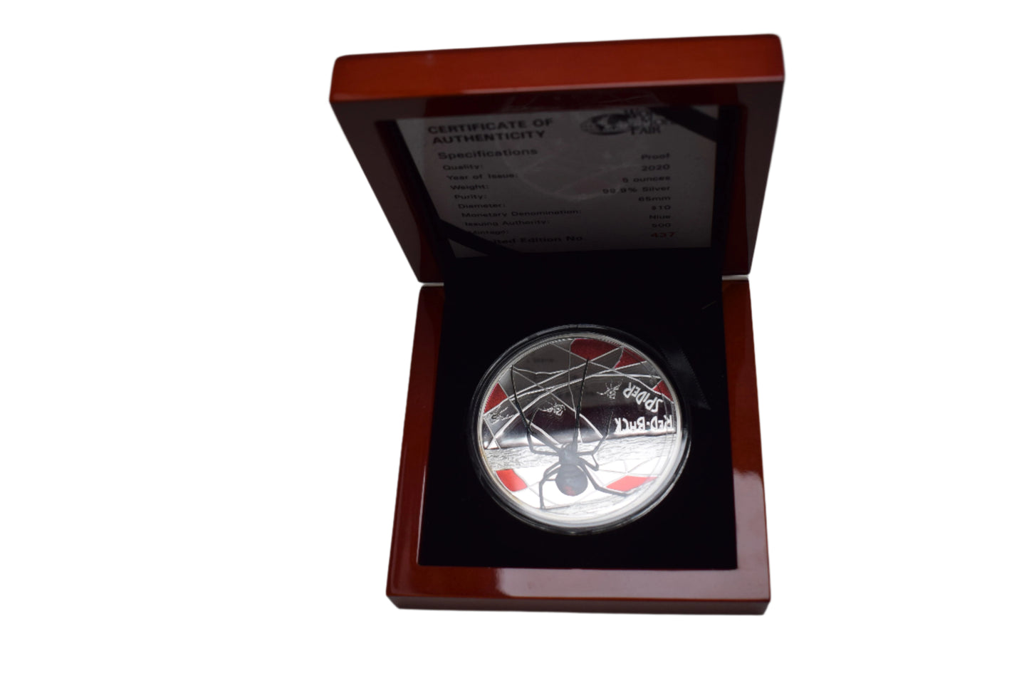 2020 Niue Australian Red Back Spider 5 oz Silver Proof Coin