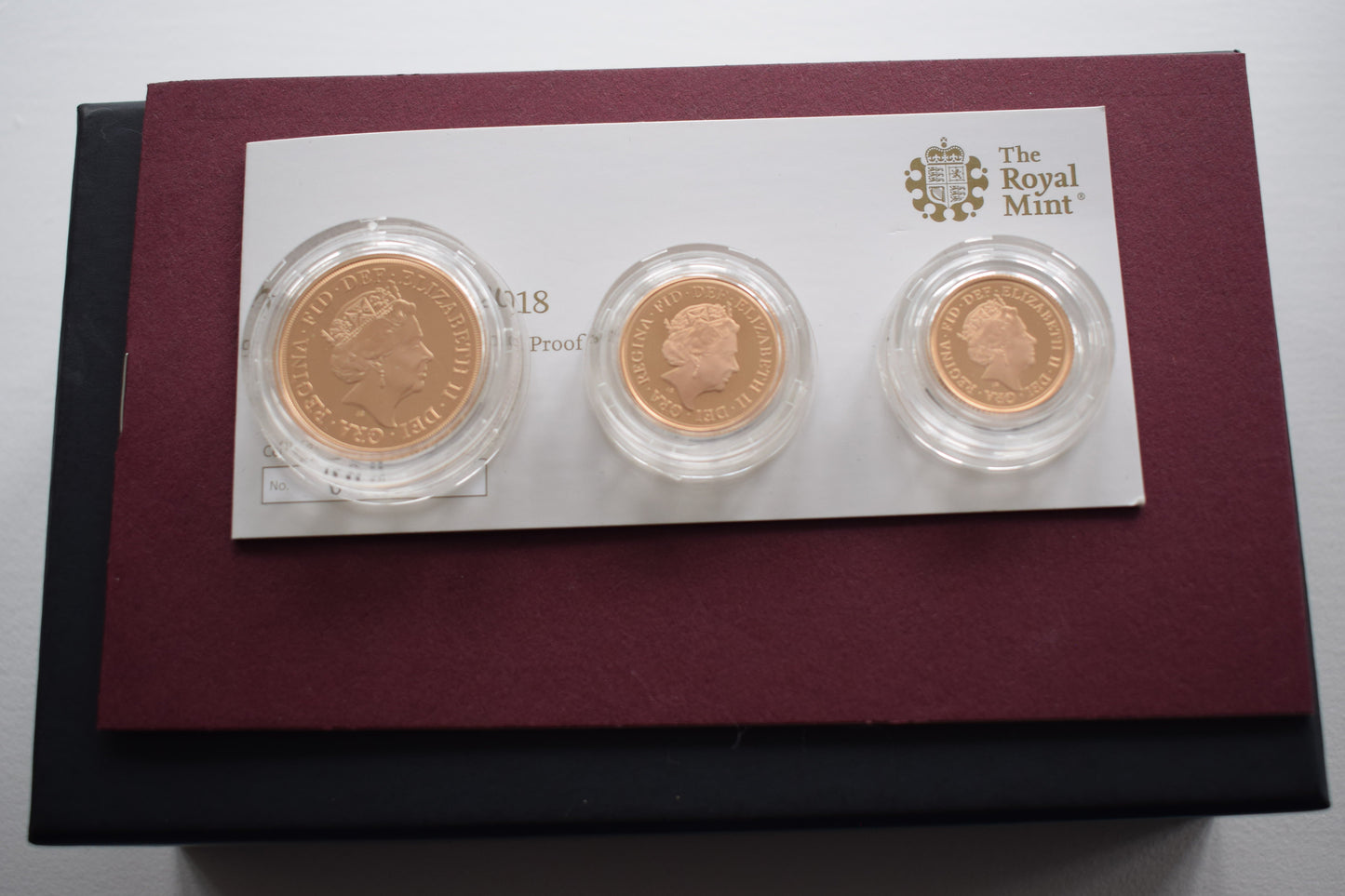 2018 RM QE II 65th Coronation year 25.62 g Gold Proof 3 Coin Sov Set Box COA