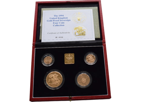 1994 RM George & Dragon Gold Proof 4 Coin Sovereign Set Box COA