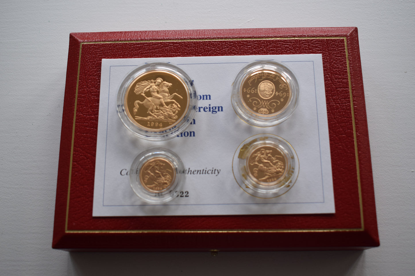 1994 RM George & Dragon Gold Proof 4 Coin Sovereign Set Box COA