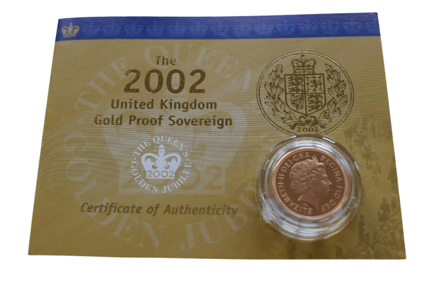 2002 Royal Mint QE II Golden Jubilee Gold Proof Sovereign AGW 7.32g Box COA