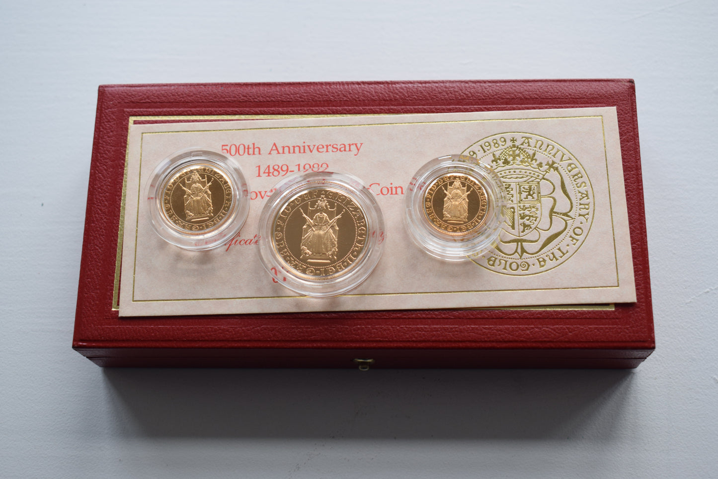 1989 RM 500th Anniversary Gold Proof 3 Coin Sovereign Set Box COA