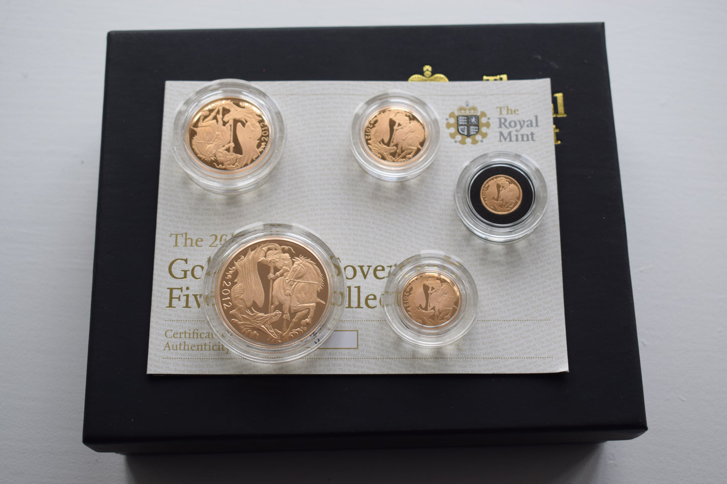 2012 RM George & Dragon One Off Design Gold Proof 5 Coin Sovereign Set Box COA