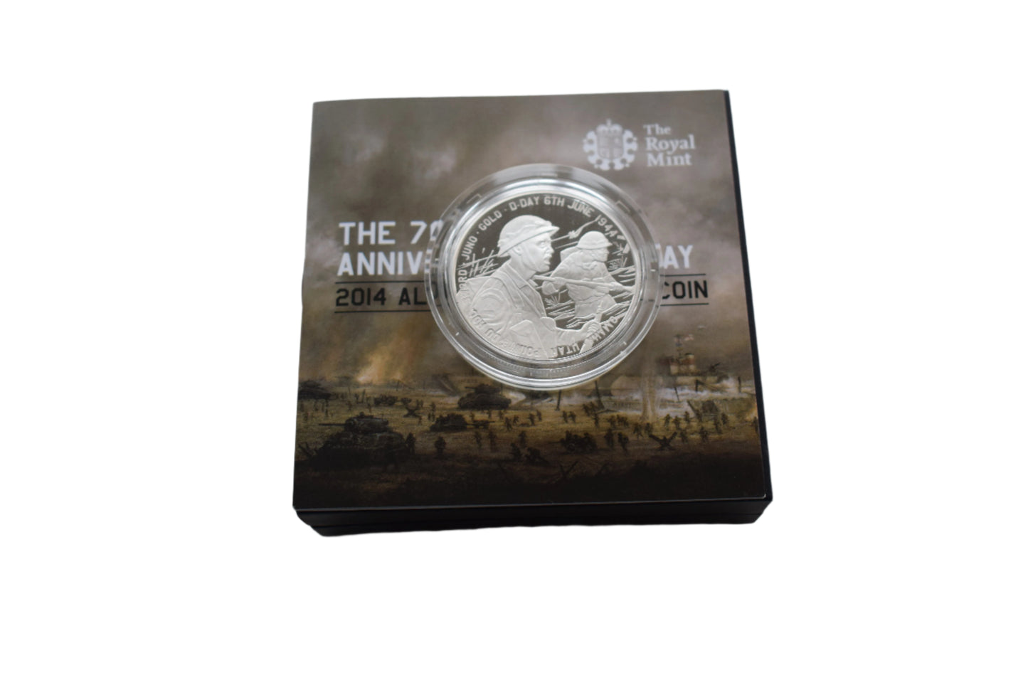 2014 Alderney 70th Anniversary of D-Day £5 Silver Proof Coin BOX, Outer & COA