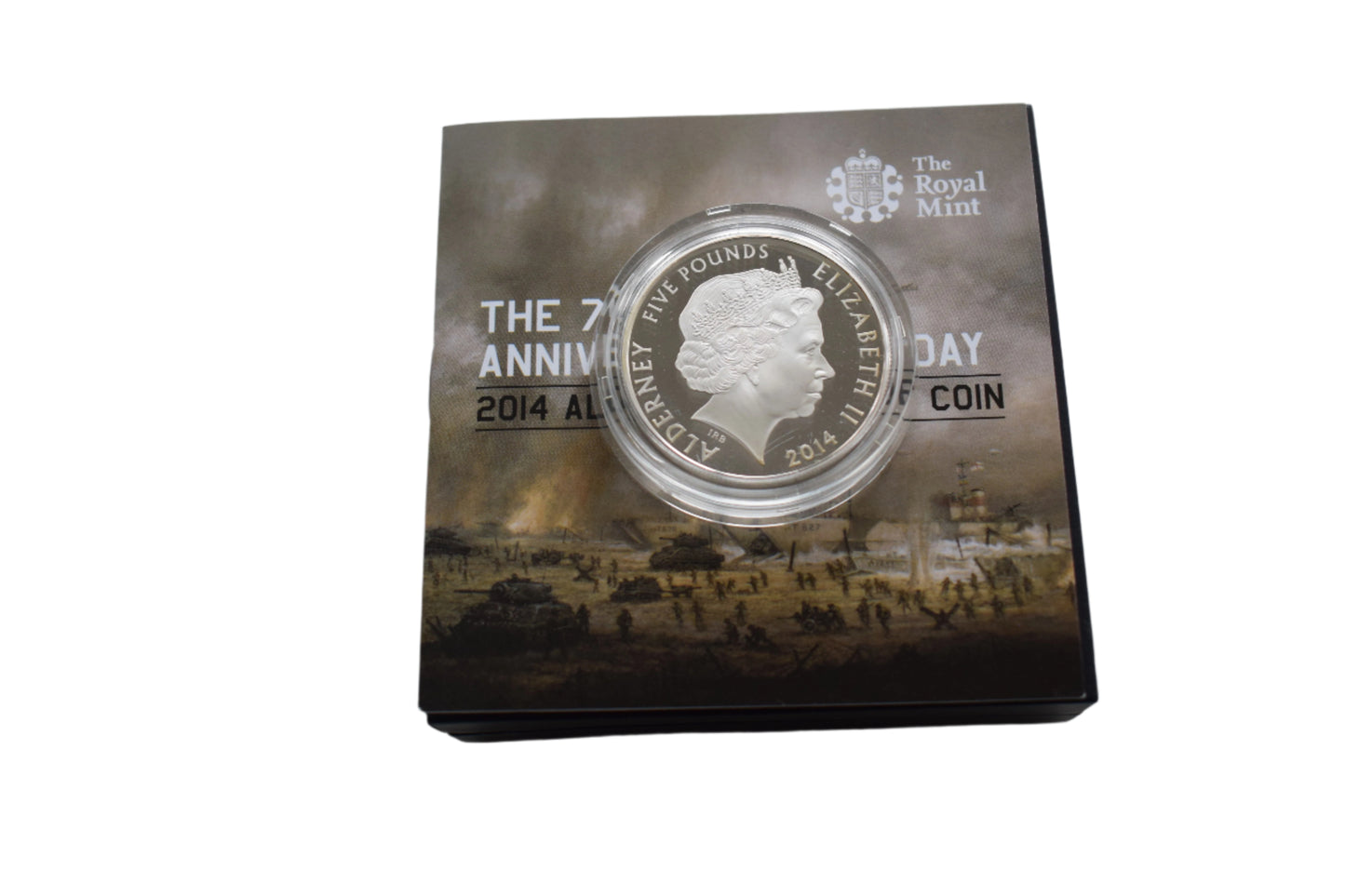 2014 Alderney 70th Anniversary of D-Day £5 Silver Proof Coin BOX, Outer & COA