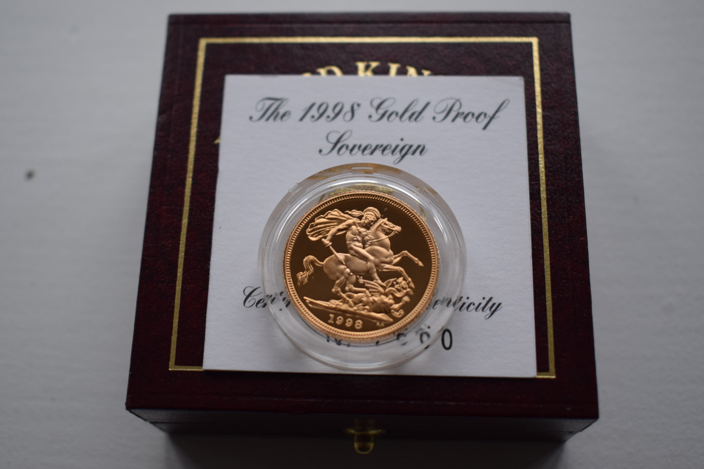 1998 RM George and Dragon (AGW 7.32 grams) Sovereign Proof Gold Coin Box COA