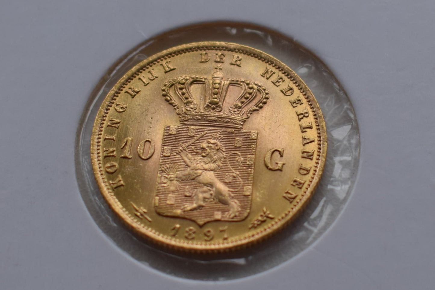 1897 Royal Dutch Mint One Off design Wilhelmina 10 Gulden Gold Coin