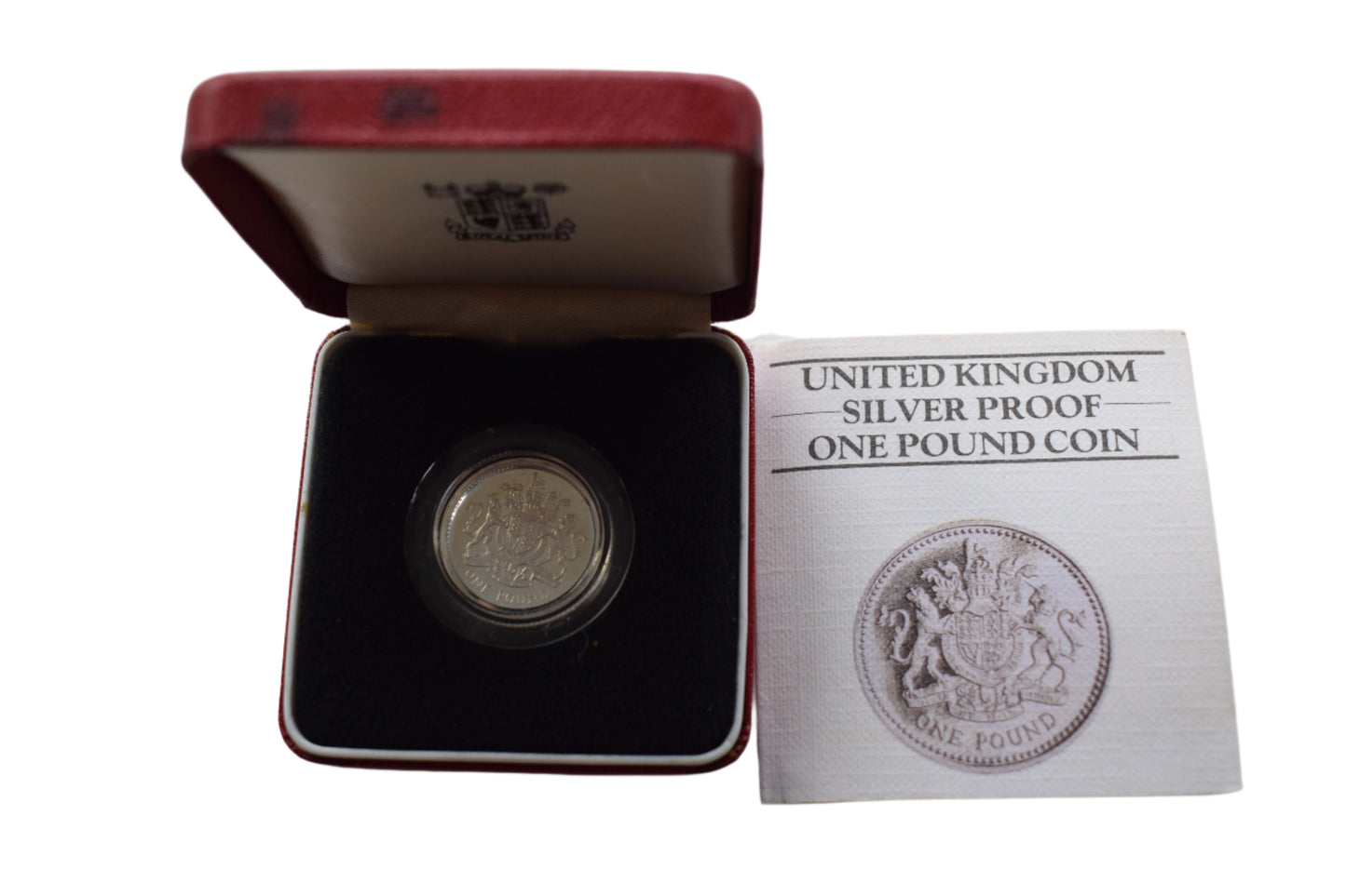 1983 UK Royal Arms Silver Proof £1 Coin Box COA