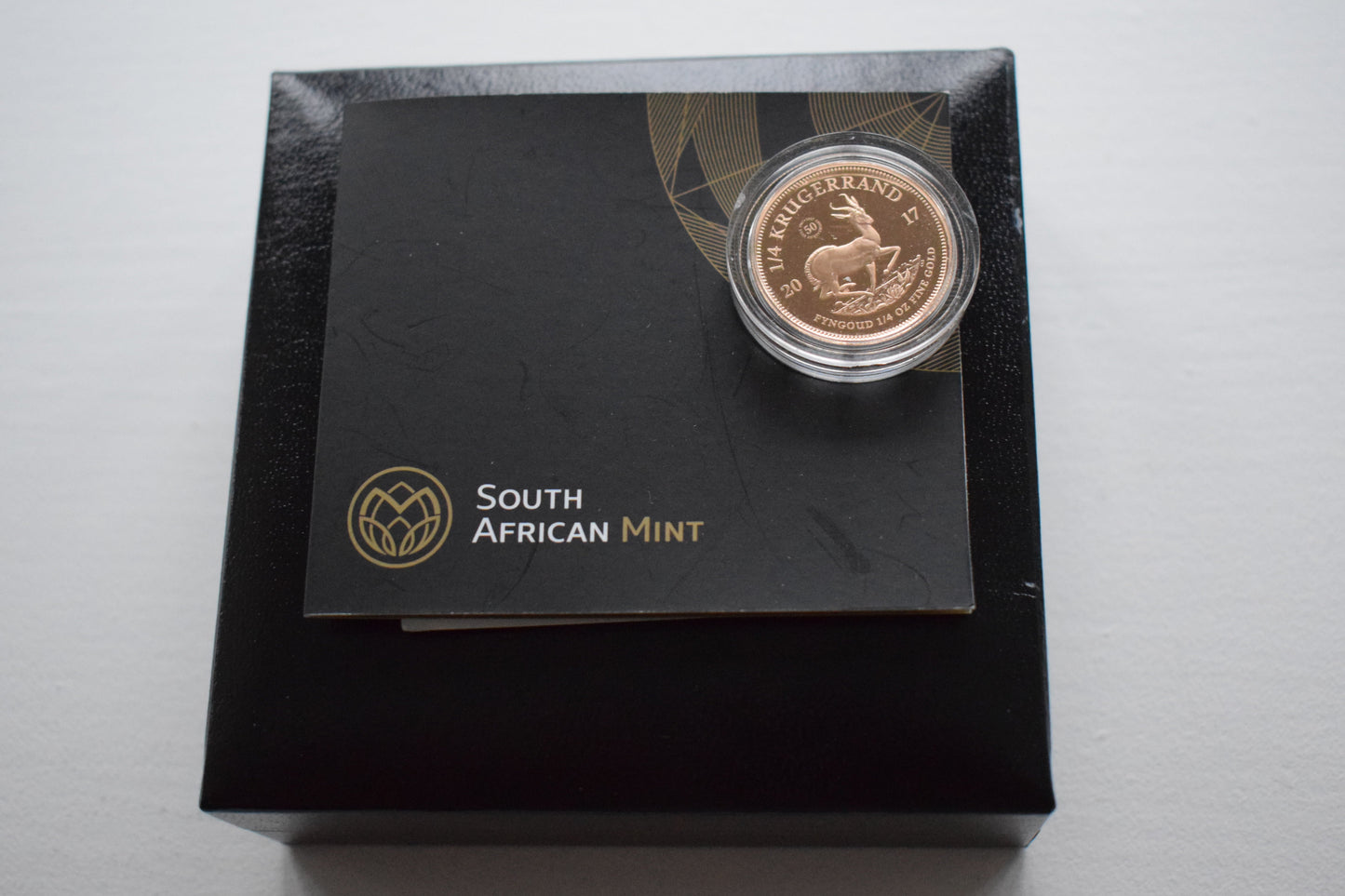 2017 SOUTH AFRICA 50th Anniversary 1/4 OZ Krugerrand Proof Gold COIN BOX COA