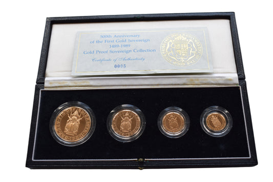 1989 RM 500th Anniversary Gold Proof 4 Coin Sovereign Set Box COA Cert005