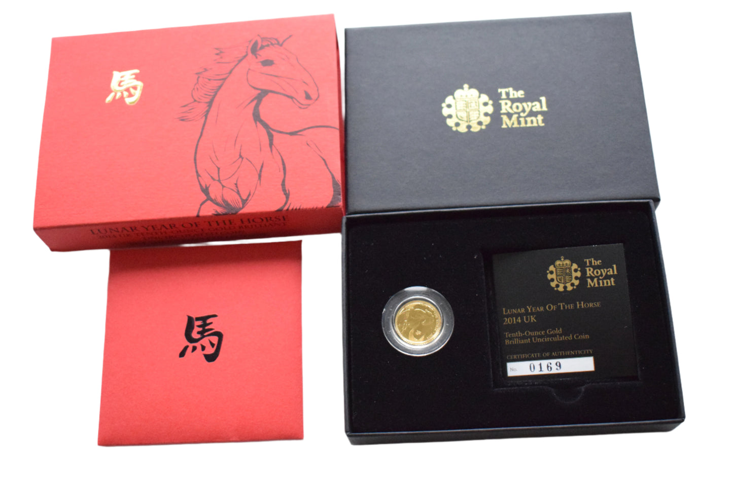 2014 Royal Mint Lunar Year of the Horse 1/10 oz 3.11g BU Gold Coin Box COA