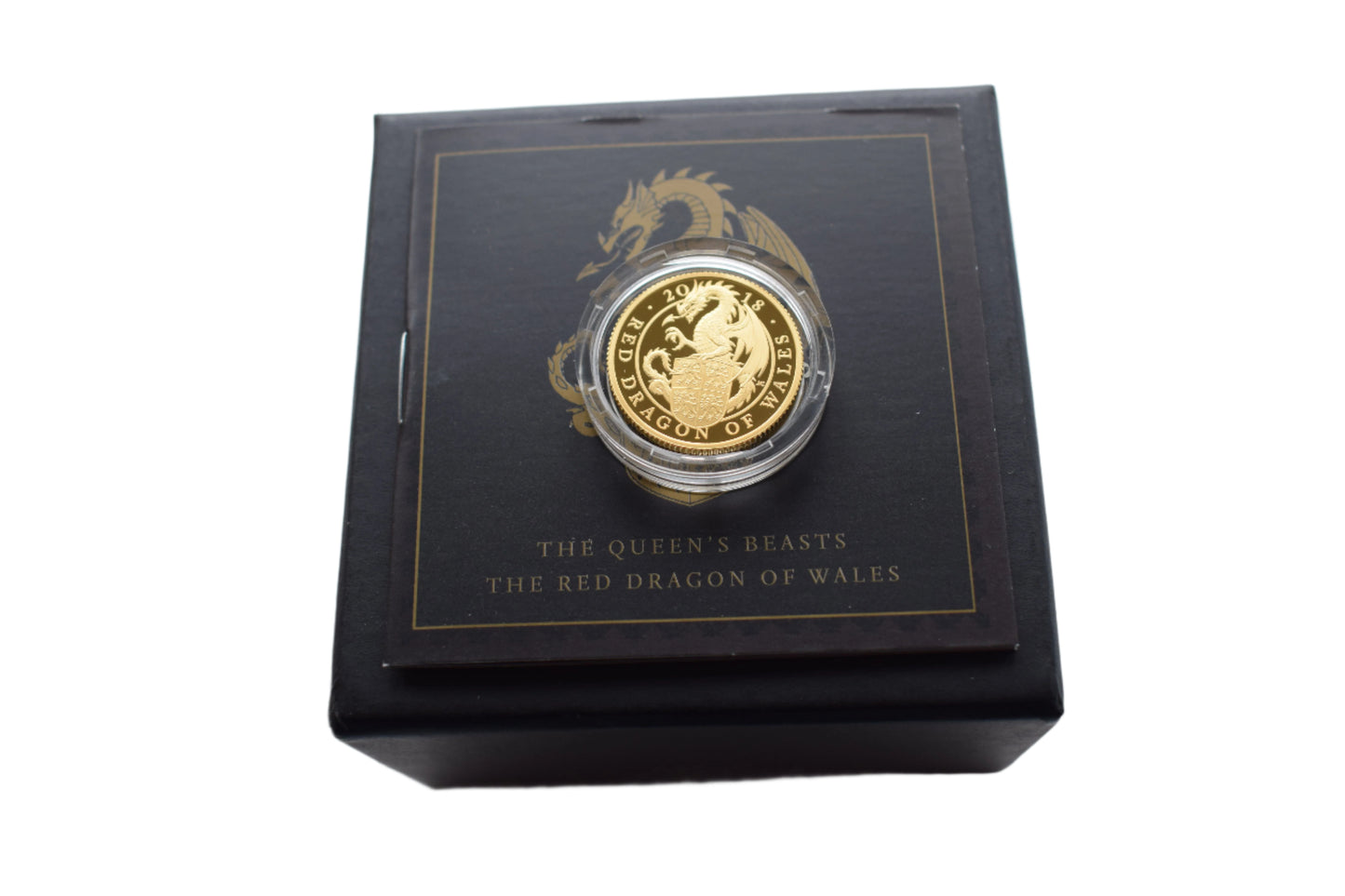 2018 RM Queens Beasts The Red Dragon of Wales 1/4 oz Gold Proof Coin Box COA