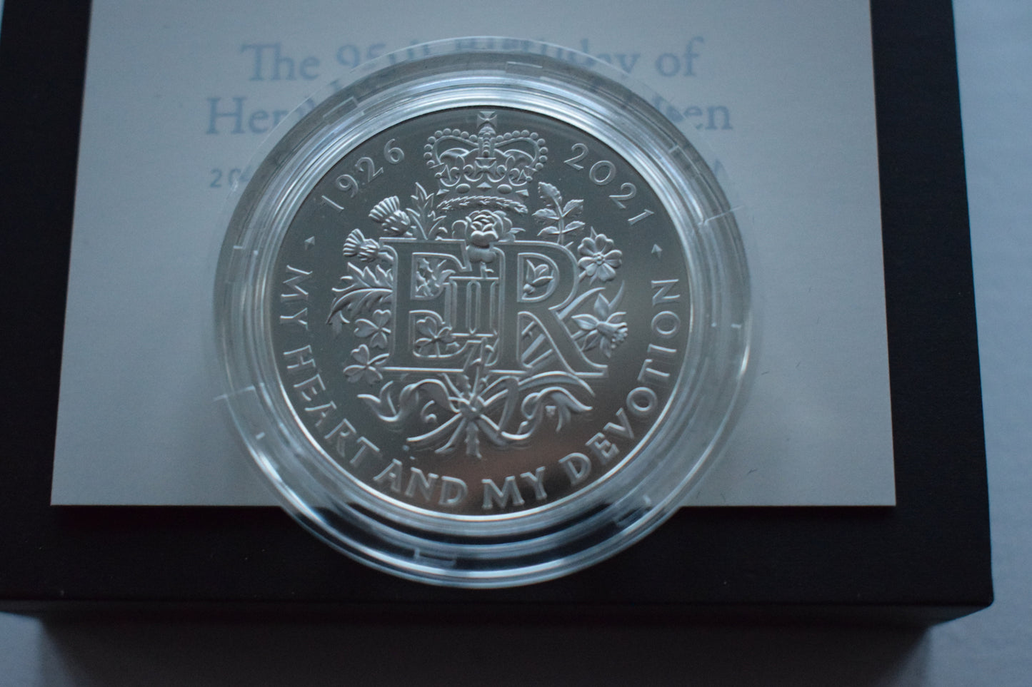 2021 Royal Mint QE II 95th Birthday £5 Silver Proof Coin Box COA