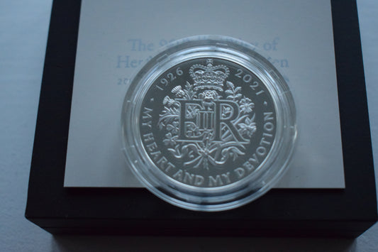 2021 Royal Mint QE II 95th Birthday £5 Silver Proof Coin Box COA