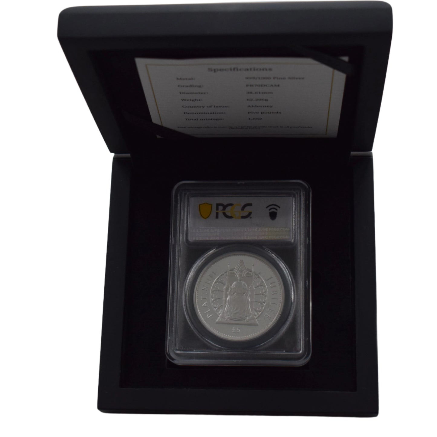 2022 Alderney QE II Platinum Jubilee 2 oz Proof Silver PCGS PR70 DCAM Coin Box