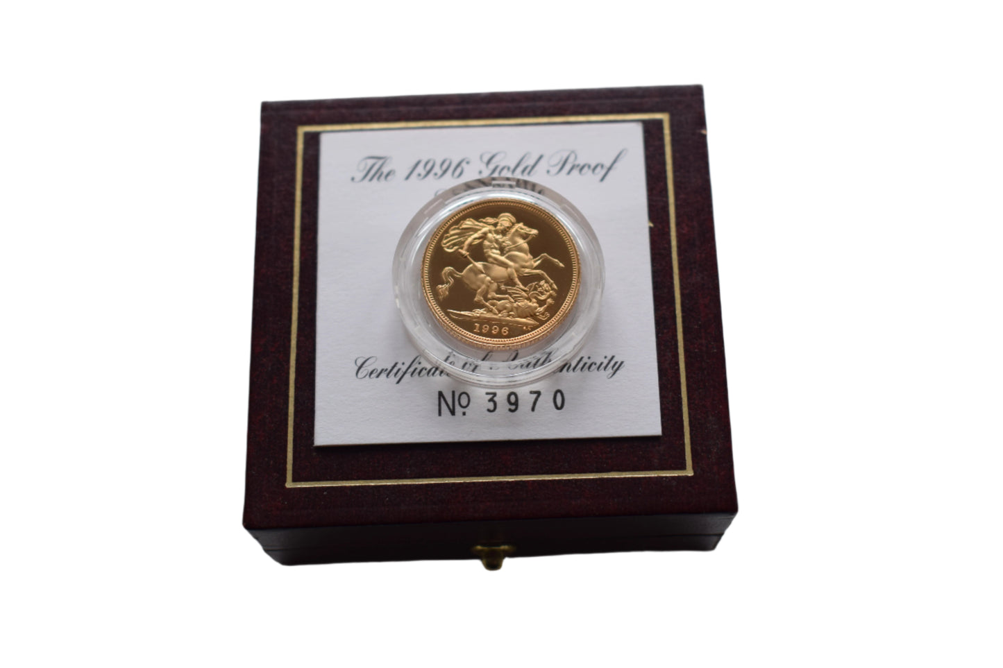 1996 RM George and Dragon (AGW 7.32 grams) Sovereign Proof Gold Coin Box COA