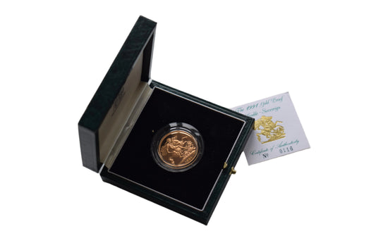 1991 RM George and the Dragon Double Sovereign Proof Gold Coin AGW 15.98 g