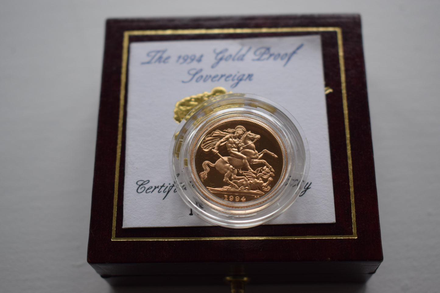 1994 RM George and Dragon (AGW 7.32 grams) Sovereign Proof Gold Coin Box COA