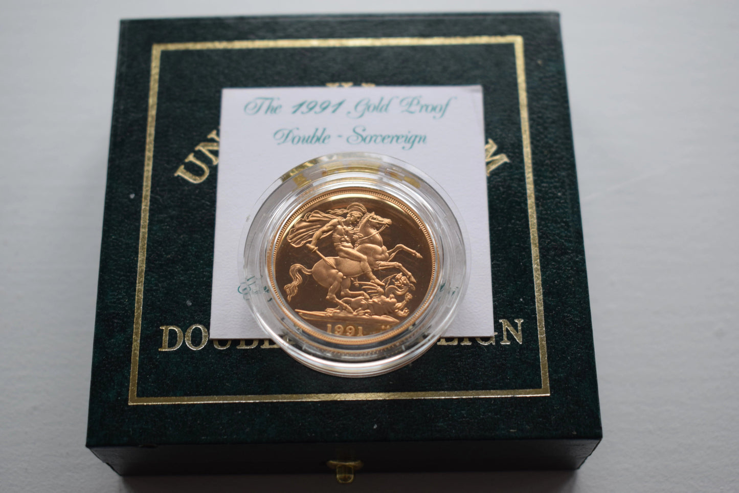 1991 RM George and the Dragon Double Sovereign Proof Gold Coin AGW 15.98 g