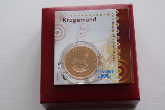 2013 SOUTH AFRICA 1/4 OZ 7.78 g Krugerrand Proof Gold COIN BOX COA