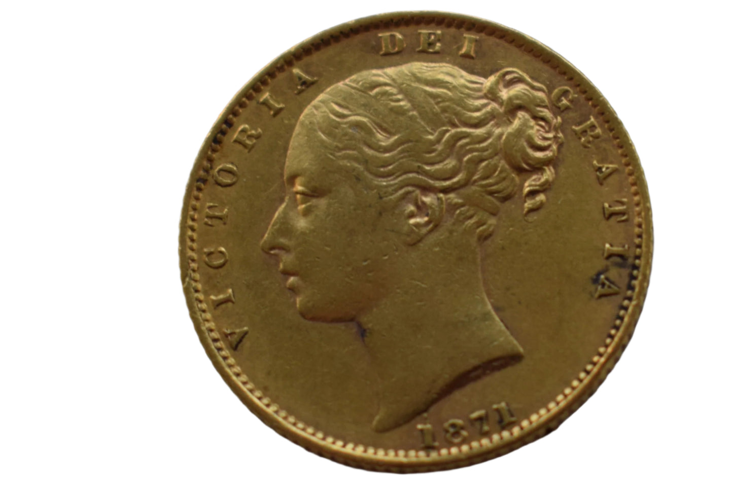 1871 Young Head Shield Sovereign (Die26) 7.99 grams (AGW 7.32 grams) Gold Coin