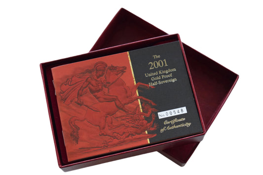 2001 Royal Mint George and the Dragon Half Sovereign Proof Gold Box COA