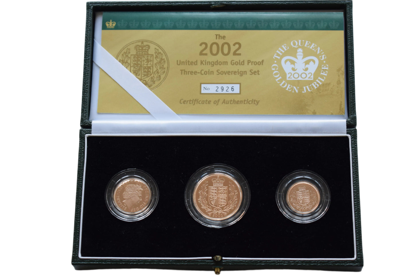 2002 RM Golden Jubilee Design Gold Proof 3 Coin Sovereign Set Box COA