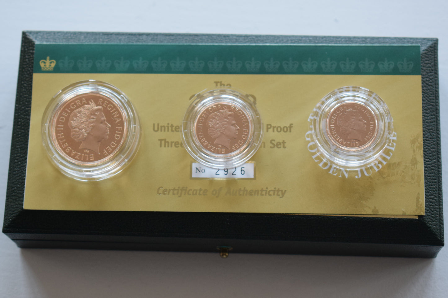 2002 RM Golden Jubilee Design Gold Proof 3 Coin Sovereign Set Box COA