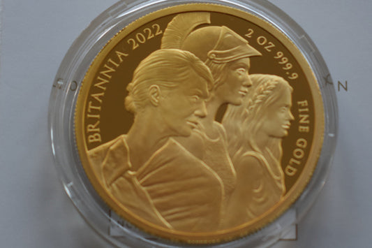 2022 RM QE II Britannia Three Ages Gold Proof 200 Pounds 2 oz AGW 62.20g Box COA