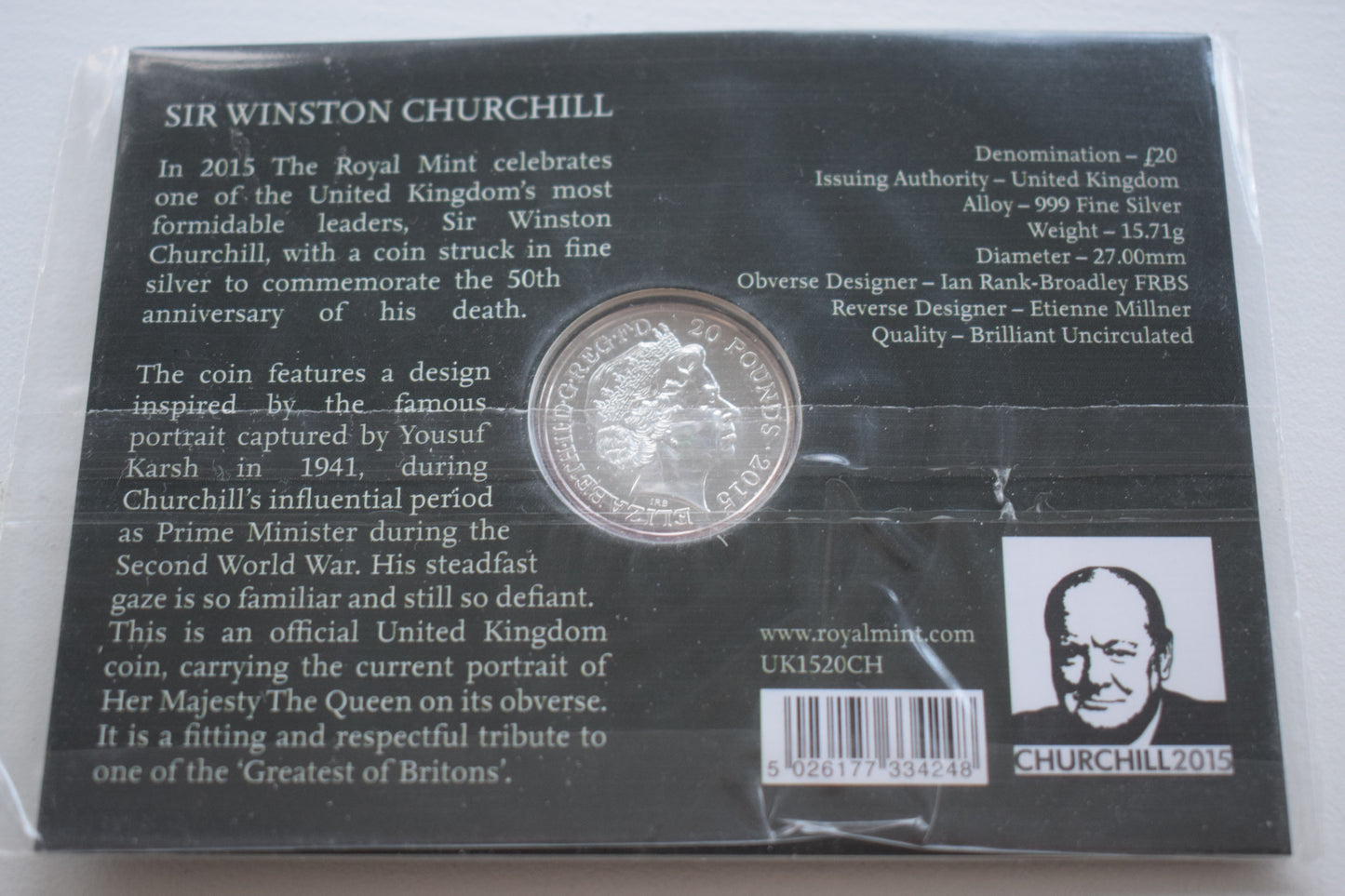 2015 Royal Mint Sir Winston Churchill £20 Fine Silver Coin