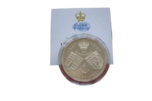 1997 Royal Mint QE II Golden Wedding Anniversary Silver Proof £5 Coin Boxed COA