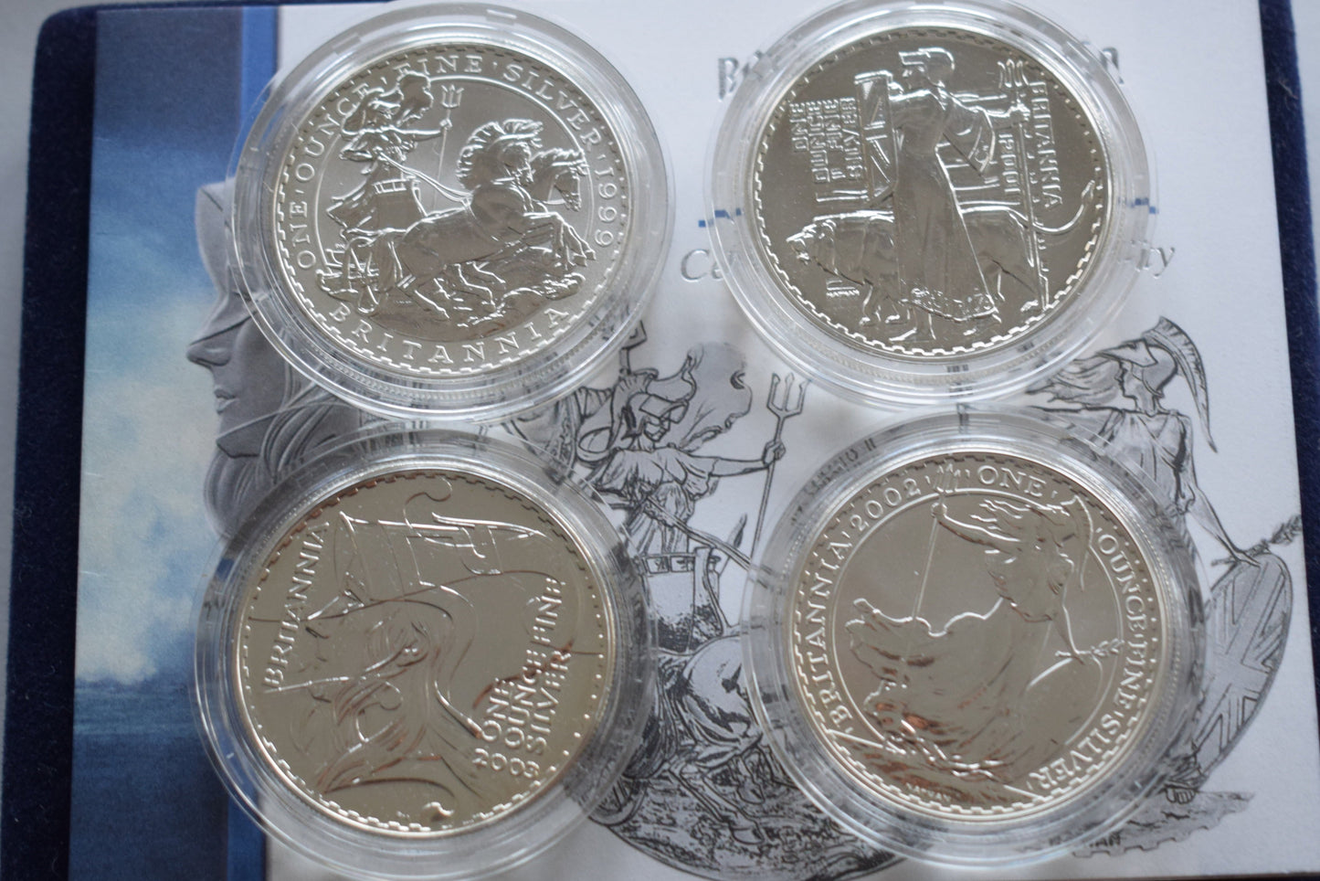 1999 - 2003 Royal Mint Britannia Design £2 4 BU Silver Coin  set