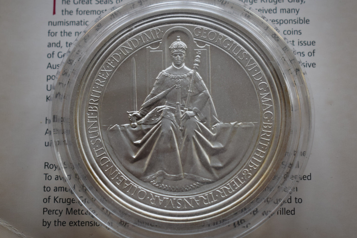 2006 Scarce Great Seal of King George VI 5oz Silver Satin Finish Medal Coin