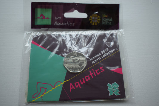 2012 Royal Mint London Olympic Acqatics 50p BU Nickel Coins Sealed Cards