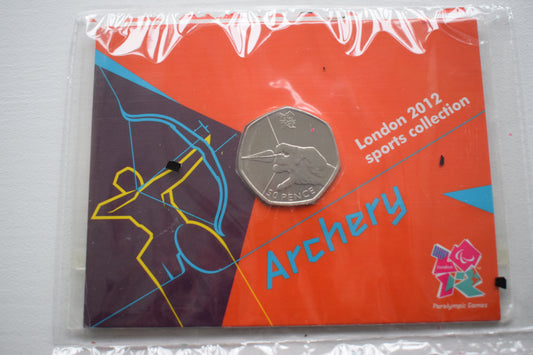 2012 Royal Mint London Olympic Archery 50p BU Nickel Coins Sealed Cards