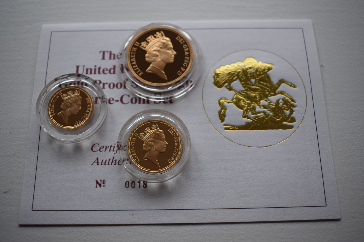 1992 RM QE II George & the Dragon 25.62 g Gold Proof 3 Coin Sovereign Set Box COA