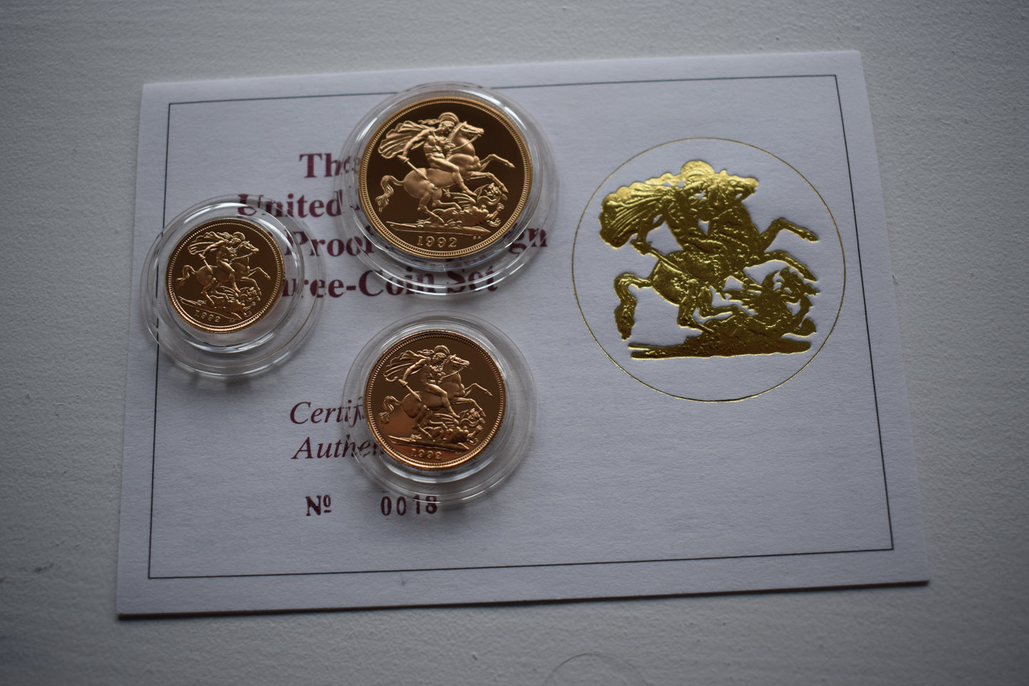 1992 RM QE II George & the Dragon 25.62 g Gold Proof 3 Coin Sovereign Set Box COA