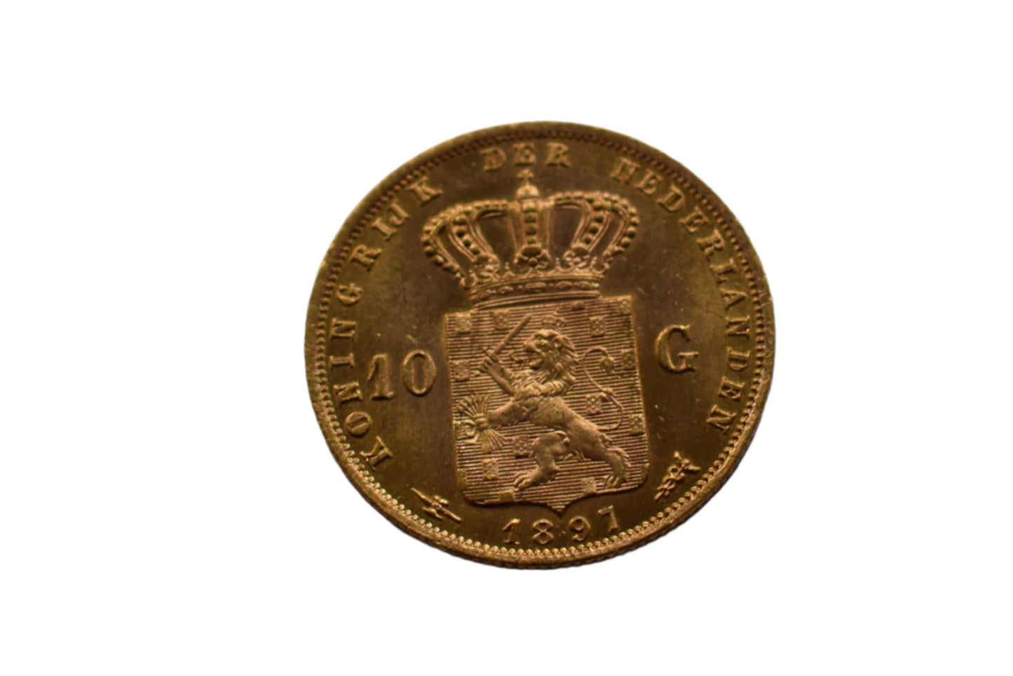 1897 Royal Dutch Mint One Off design Wilhelmina 10 Gulden Gold Coin