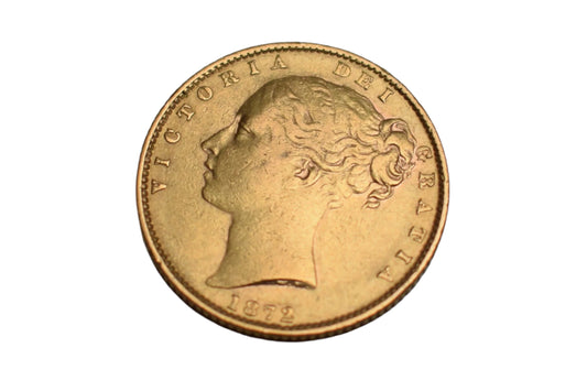 1872 Young Head Shield Sovereign (Die89) 7.99 grams (AGW 7.32 grams) Gold Coin